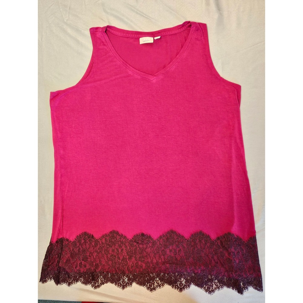 LOGO Layers Tank Top Womens XL Pink Lace Trim V-Neck Sleeveless Eyelash Hem